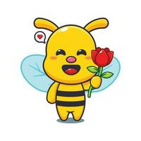 abeille en portant Rose fleur dessin animé vecteur illustration.