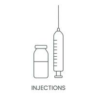 injection icône avec seringue et ampoule, linéaire vecteur illustration.