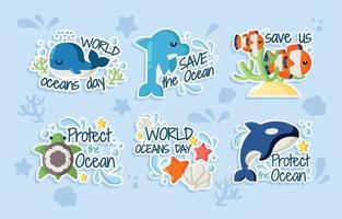 jours mondiaux de l'océan stickers vecteur