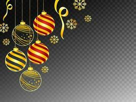 noir png Contexte décoré avec pendaison Noël des balles et d'or flocons de neige. vecteur