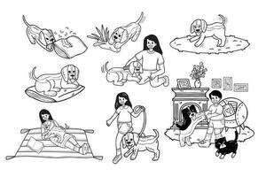 main tiré beagle chien et famille collection dans plat style illustration pour affaires des idées vecteur