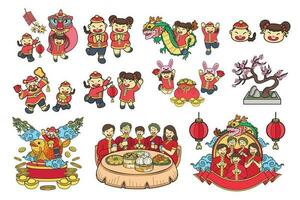 main tiré chinois les enfants et famille collection dans plat style illustration pour affaires des idées vecteur