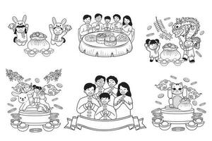 main tiré chinois les enfants et famille collection dans plat style illustration pour affaires des idées vecteur