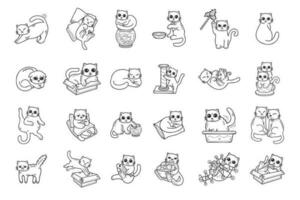 main tiré chat dans divers pose collection dans plat style illustration pour affaires des idées vecteur