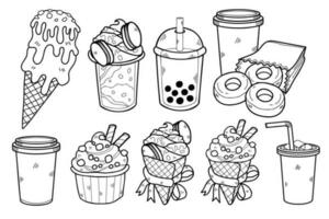 main tiré bonbons et desserts collection dans plat style illustration pour affaires des idées vecteur