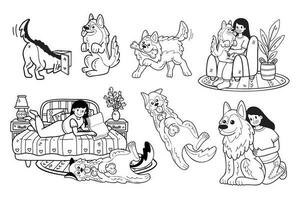 main tiré allemand berger chien et famille collection dans plat style illustration pour affaires des idées vecteur