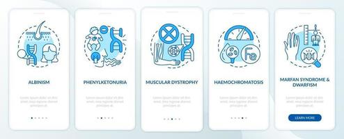 Écran bleu de la page de l'application d'intégration des troubles génétiques les plus courants avec des concepts vecteur