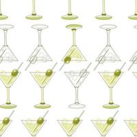 modèle sans couture de verres à martini avec olive vecteur