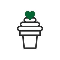 la glace crème l'amour icône bichromie vert noir style Valentin illustration symbole parfait. vecteur