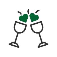 du vin l'amour icône bichromie vert noir style Valentin illustration symbole parfait. vecteur