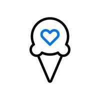 la glace crème l'amour icône bicolore bleu noir style Valentin illustration symbole parfait. vecteur