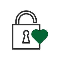 cadenas l'amour icône bichromie gris vert style Valentin illustration symbole parfait. vecteur