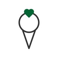 la glace crème l'amour icône bichromie vert noir style Valentin illustration symbole parfait. vecteur
