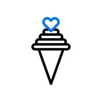 la glace crème l'amour icône bicolore bleu noir style Valentin illustration symbole parfait. vecteur