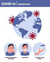 particules covid19 avec cartes de la terre et méthodes de prévention vecteur
