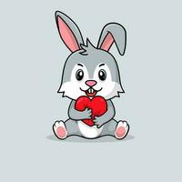 vecteur mignonne bébé lapin dessin animé en portant l'amour icône plat illustration.