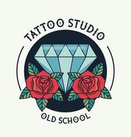 diamant et roses tatouage studio image artistique vecteur