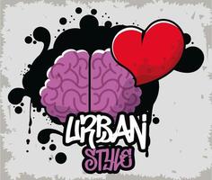 affiche de style urbain graffiti avec cerveau et coeur vecteur
