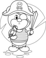 coloration page. pirate aventures de le ours. amusement vecteur illustration de une pirate ours avec une épée et perroquet