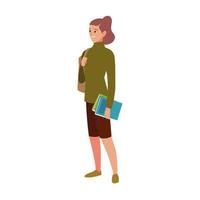 étudiant université femme avec des livres et un sac cartoon caractère vecteur