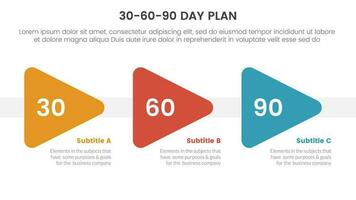 30-60-90 journée plan la gestion infographie 3 point étape modèle avec verticale nid d'abeille forme disposition concept pour faire glisser présentation vecteur