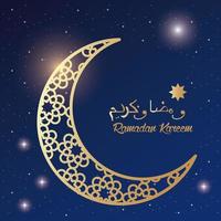carte de célébration ramadan kareem avec lune dorée vecteur