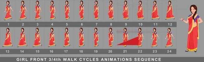 séquence d'animation de cycle de marche de personnage de fille vecteur