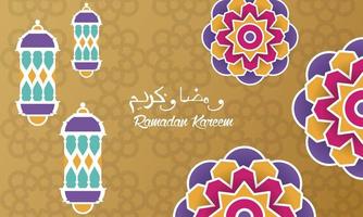 carte ramadan kareem avec mandalas et lanternes suspendues vecteur