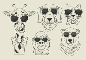 animaux drôles avec des lunettes de soleil style cool vecteur
