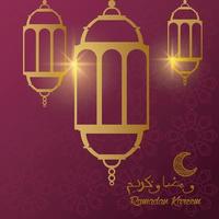 carte ramadan kareem avec lanternes suspendues et lune vecteur