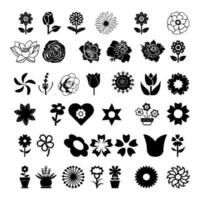 silhouettes de Facile vecteur fleurs. mignonne rond fleur plante la nature collection. Marguerite icône ou cosmos icône ensemble.