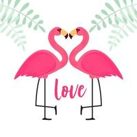 flamant rose mignon en illustration vectorielle de fond amour vecteur