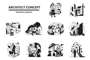 main tiré architectes et ingénieurs collection dans plat style illustration pour affaires des idées vecteur