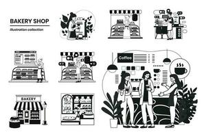 main tiré café magasin avec femelle barista collection dans plat style illustration pour affaires des idées vecteur