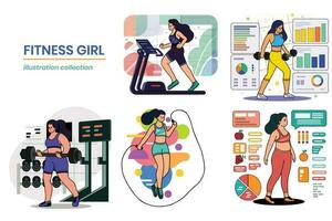 main tiré aptitude fille dans le Gym dans plat style illustration pour affaires des idées vecteur