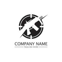 logo d'arme à feu et soldat de l'armée tir de tireur d'élite vector illustration de conception revolver de tir militaire