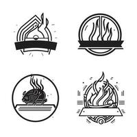 main tiré ancien Feu avec barbecue logo dans plat ligne art style vecteur