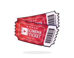 deux cinéma des billets avec code à barre. paire papier rétro coupons pour film entrée. symbole de le film industrie. dessin animé vecteur illustration avec contour. agrafe art isolé sur blanc Contexte