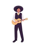 musicien mexicain avec caractère sans visage de vecteur de couleur plat guitare