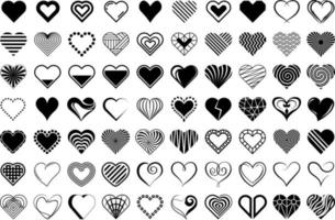 coeurs vectoriels ensemble de coeurs noirs stilyzed isolé sur fond blanc symboles signes icônes plats aiment collection d'icônes Saint-Valentin vecteur