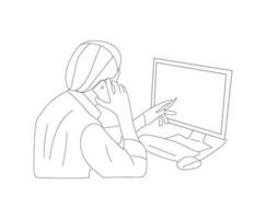 gratuit homme d'affaire travail avec ordinateur isolé vecteur illustration contour main tiré griffonnage ligne art