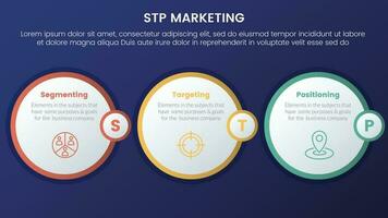 stp commercialisation stratégie modèle pour segmentation client infographie 3 étapes avec cercle contour style et foncé style pente thème concept pour faire glisser présentation vecteur