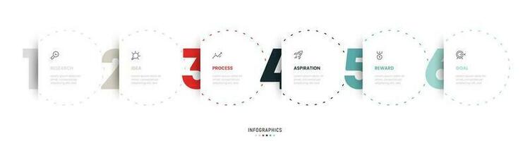 modèle de conception d'étiquettes infographiques vectorielles avec icônes et 6 options ou étapes. peut être utilisé pour le diagramme de processus, les présentations, la mise en page du flux de travail, la bannière, l'organigramme, le graphique d'informations. vecteur