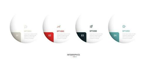 modèle de conception d'étiquettes infographiques vectorielles avec icônes et 4 options ou étapes. peut être utilisé pour le diagramme de processus, les présentations, la mise en page du flux de travail, la bannière, l'organigramme, le graphique d'informations. vecteur