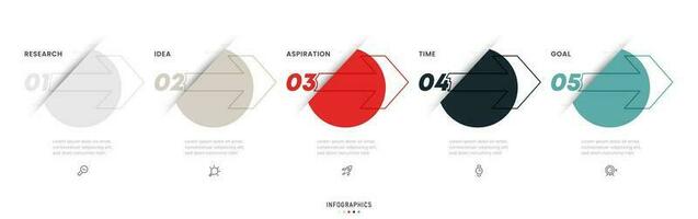 modèle de conception d'étiquettes infographiques vectorielles avec icônes et 5 options ou étapes. peut être utilisé pour le diagramme de processus, les présentations, la mise en page du flux de travail, la bannière, l'organigramme, le graphique d'informations. vecteur