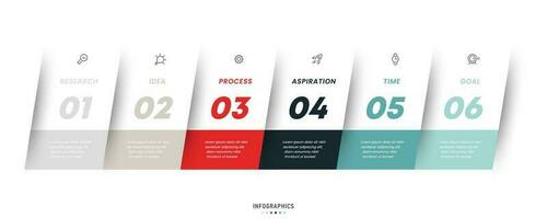 modèle de conception d'étiquettes infographiques vectorielles avec icônes et 6 options ou étapes. peut être utilisé pour le diagramme de processus, les présentations, la mise en page du flux de travail, la bannière, l'organigramme, le graphique d'informations. vecteur