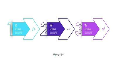 modèle de conception d'étiquettes infographiques vectorielles avec icônes et 3 options ou étapes. peut être utilisé pour le diagramme de processus, les présentations, la mise en page du flux de travail, la bannière, l'organigramme, le graphique d'informations. vecteur