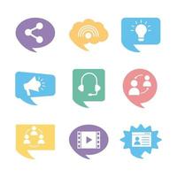 neuf icônes de jeu de marketing de médias sociaux vecteur
