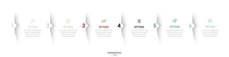 modèle de conception d'étiquettes infographiques vectorielles avec icônes et 6 options ou étapes. peut être utilisé pour le diagramme de processus, les présentations, la mise en page du flux de travail, la bannière, l'organigramme, le graphique d'informations. vecteur