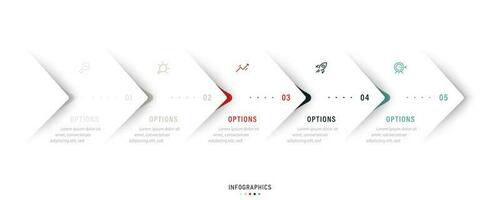 modèle de conception d'étiquettes infographiques vectorielles avec icônes et 5 options ou étapes. peut être utilisé pour le diagramme de processus, les présentations, la mise en page du flux de travail, la bannière, l'organigramme, le graphique d'informations. vecteur